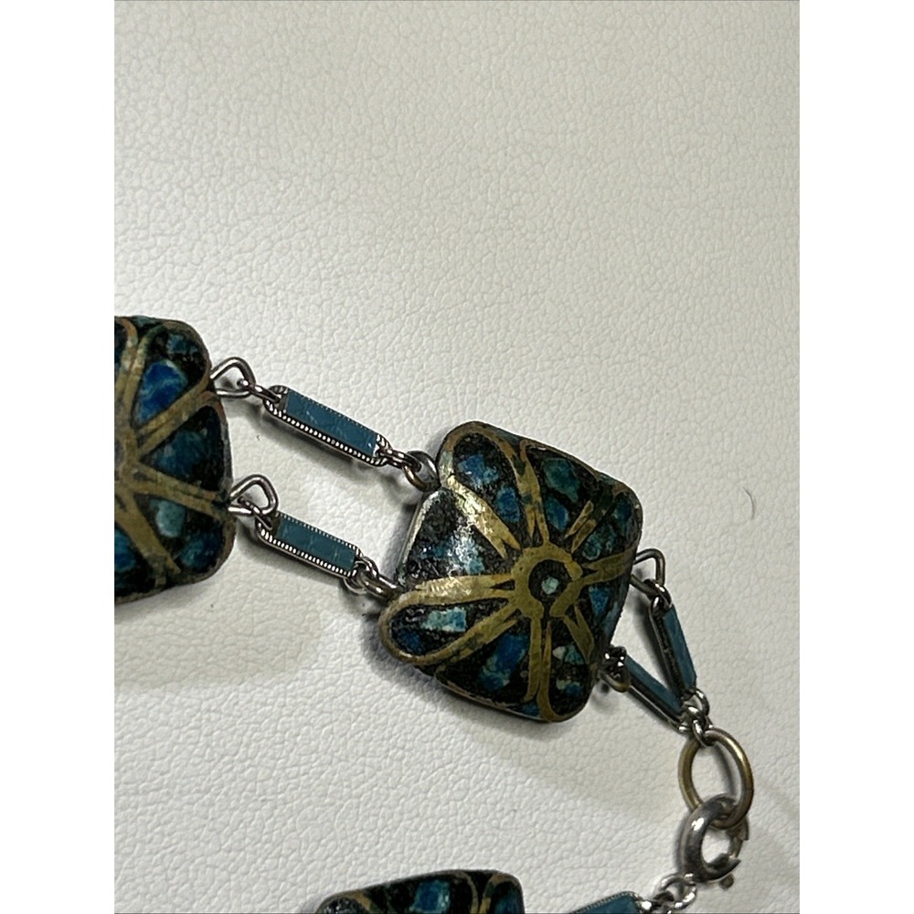 Vintage‎ Sterling Tibet Nepalese Style Turquoise Wire Inlay Bead Bracelet 5515 - Picture 6 of 13